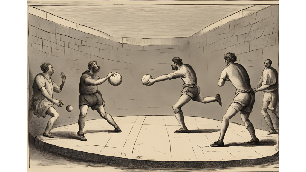 Representación histórica del juego de pelota vasco.