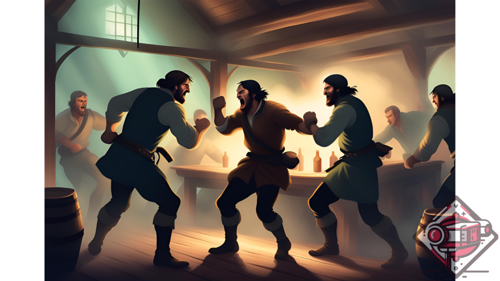 ilustración de la película - Escena de la pelea en la taberna.