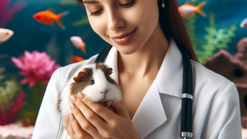 Veterinario revisando a un conejillo de Indias