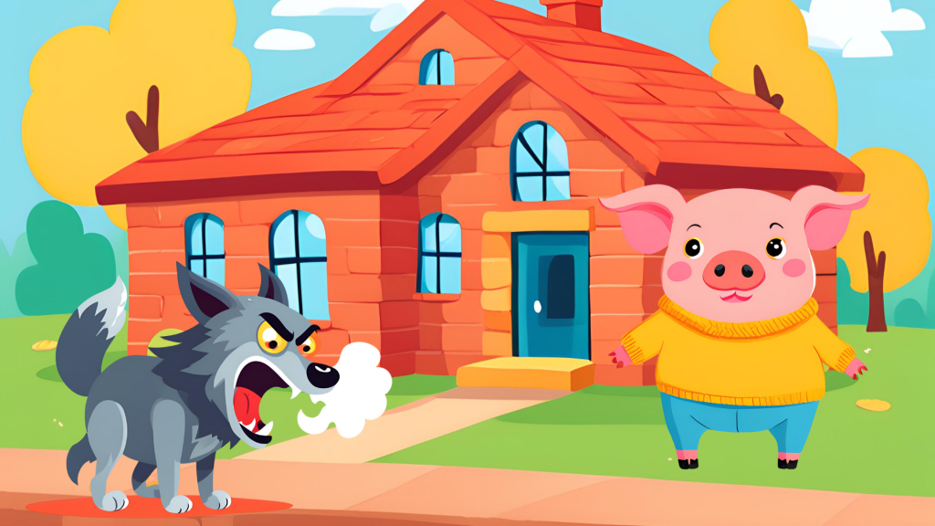 Tercer cerdito y su casa de ladrillos.