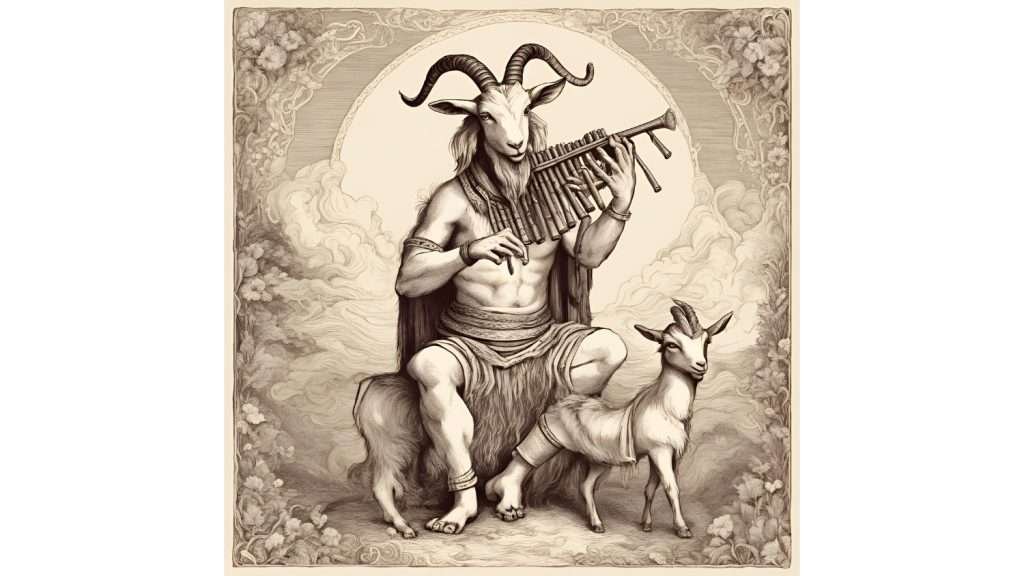 Ilustración del dios Pan con la flauta de pan.