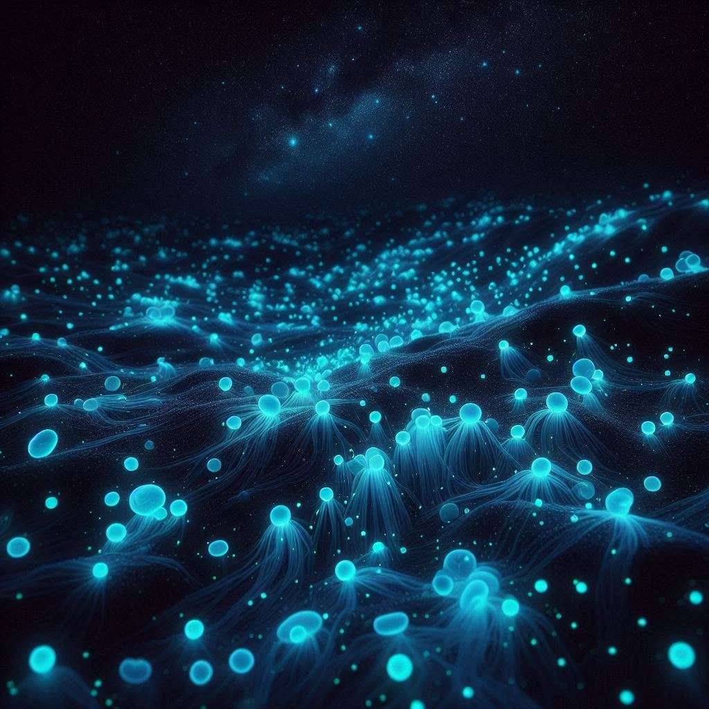 Representación de bacterias bioluminiscentes.