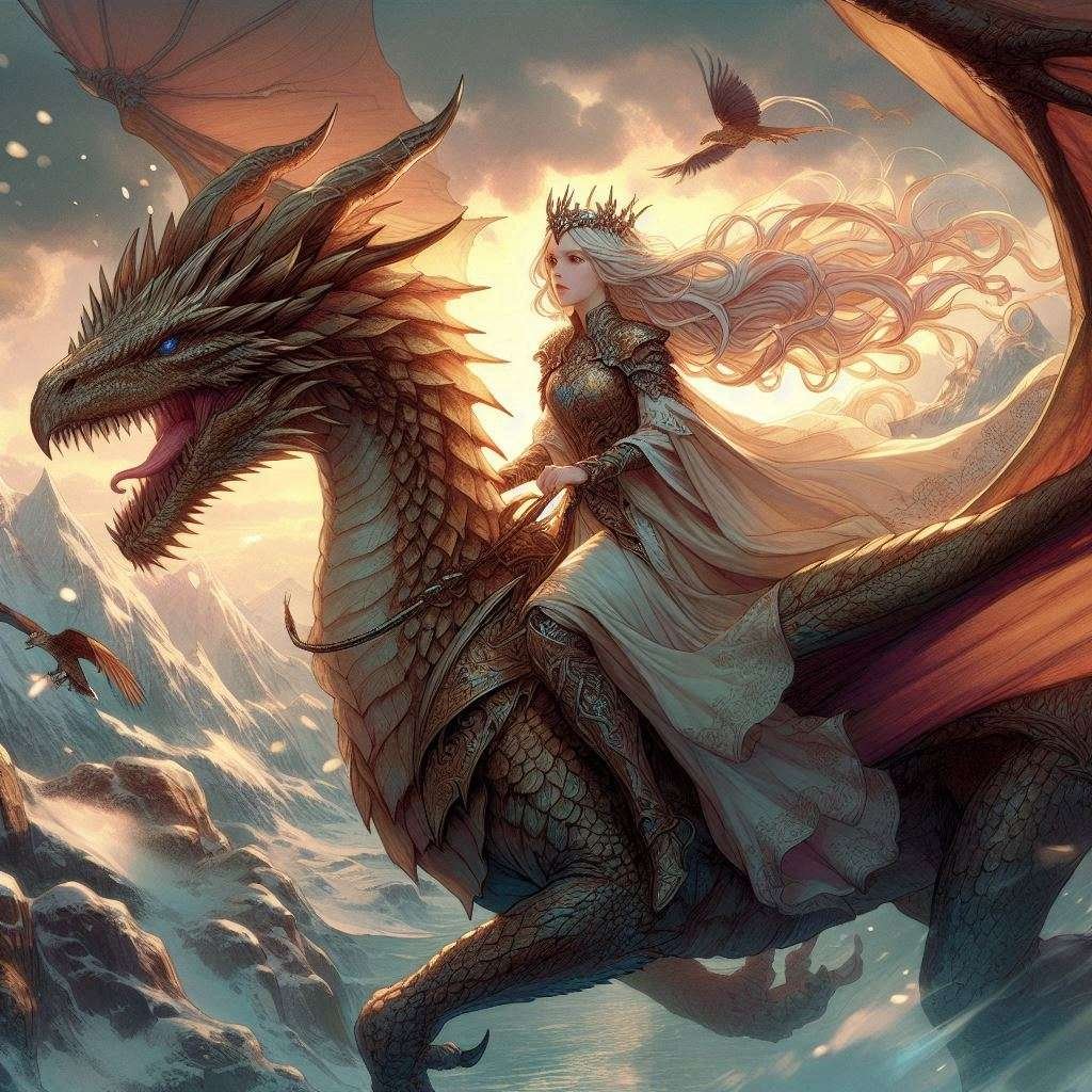 Rhaenyra Targaryen montando a su dragón