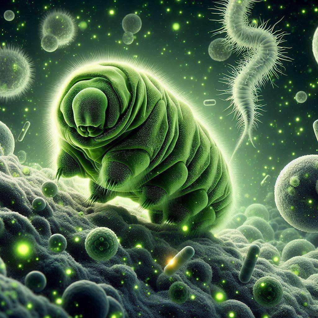 Bacteria extremófila en un ambiente salino.