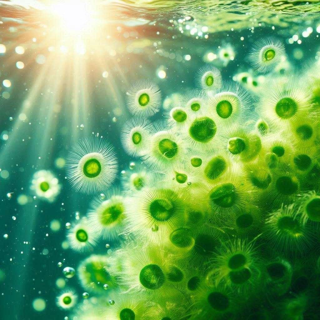 Cianobacterias en una masa de agua.