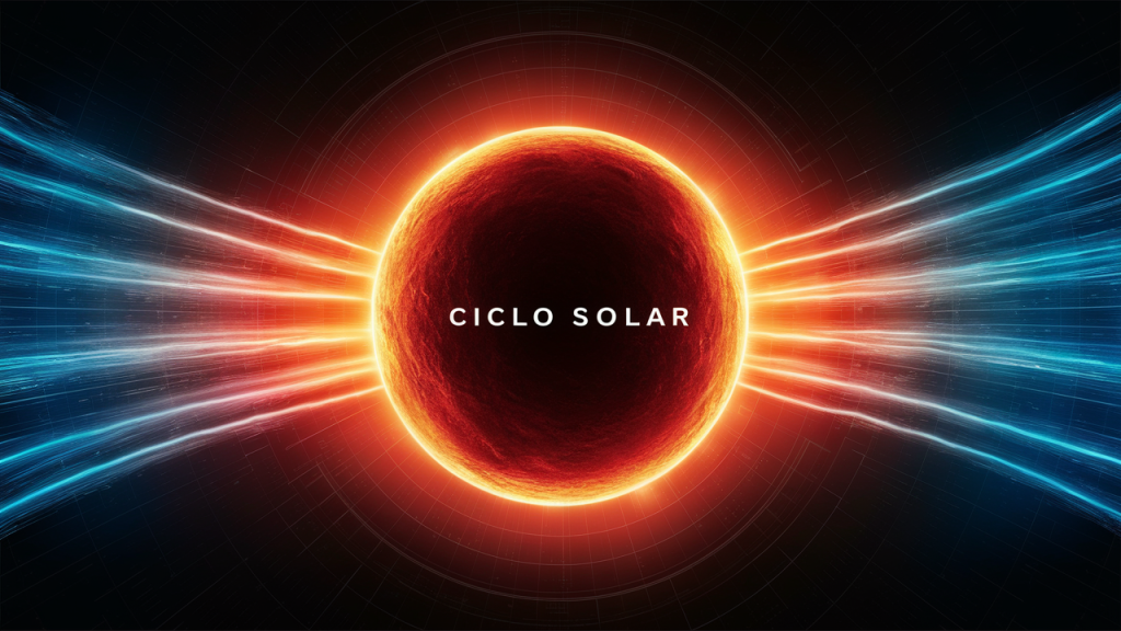 Gráfico del ciclo solar de 11 años con máximos y mínimos solares.